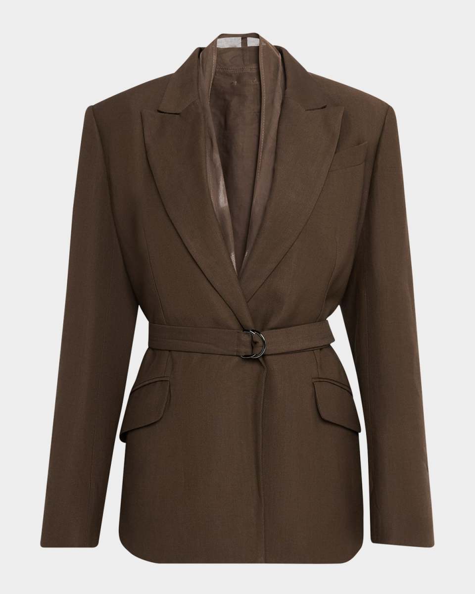 Belted Linen Twill Blazer